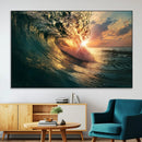 Ocean Wave Sunset Canvas Wall Art – Triptych Seascape Print