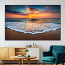 Sunset Beach Canvas Wall Art – Colorful Ocean Waves Triptych