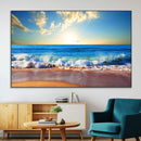 Tropical Beach Sunset Canvas Art, Ocean Waves and Sandy