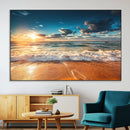 Golden Sunset Beach Triptych Canvas Art, Giclee Coastal Wall