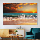 Golden Sunset Beach Canvas Wall Art – Triptych Seascape