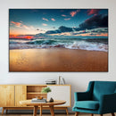 Sunset on Beach Wall Art Ocean Beach Canvas Print