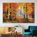 Autumn Red Forest Triptych Canvas Wall Art Print, Forest