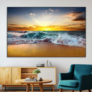 Golden Sunset Ocean Waves Wall Art Canvas Print – Multi