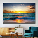 Vibrant Ocean Sunrise Over Golden Beach Waves, Giclee Canvas