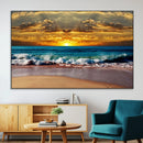 Ocean Sunrise Over Golden Beach Waves, Giclee Canvas Wall
