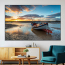 Small Boat At The Beach Sunset Wall Art, Boat Sunset Wall