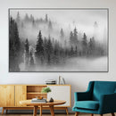 Foggy Misty Forest Canvas Wall Art – Black and White