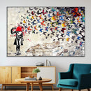 Banksy Art Butterfly Girl Explosion Canvas Art – Vibrant