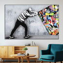 Banksy Art Behind the Curtain Street Wall Art Canvas Print |