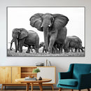 Black White Elephant Family Wall Art Canvas Print