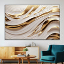 Gold and White Abstract Wave Canvas – Elegant Flowing Design
