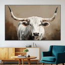 White Longhorn Bull Wall Art Canvas Print – Framed and Ready