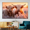 Highland Cows at Sunrise Wall Art Canvas Set – Serene and