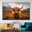 Highland Cow Longhorn Wall Art – Rustic Canvas Print, Framed