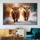 Scottish Highland Cow Horn Farm Wall Art Canvas Print
