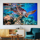 Underwater Coral Reef Sea Turtle Wall Art Canvas Print,