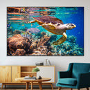 Sea Turtle Wall Art Canvas Print – Vibrant Ocean Coral Reef