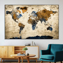 World Map Wall Art – Antique Style Blue and Brown Map Canvas by MyGreatCanvas | Canvas Wall Art Prints | Photo Prints & Wall Decor