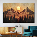 Wood Style Abstract Mountain Sunset Canvas Wall Art Print -