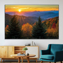 Golden Sunset Over Mountain Forest Canvas Wall Art Print -