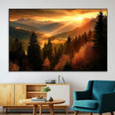 Golden Sunset Over Mountain Forest Canvas Wall Art Print -