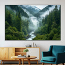 Mountain Forest River Canvas Wall Art Print - Serene Nature