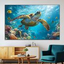 Sea Turtle Underwater Canvas Wall Art Print - Vibrant Ocean