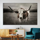 Texas Longhorn Cow Canvas Wall Art Print - Large Rustic