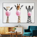 Bubblegum Animals Canvas Wall Art - Playful Giraffe and