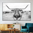 Highland Cow Wall Art Canvas Print – Black and White Western