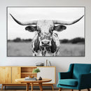 Highland Cow Wall Art Canvas Print – Black and White Western
