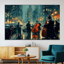 Urban Night Jazz Wall Art Canvas Print – Moody Rain-Soaked