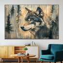 Wood Style Rustic Wolf Wall Art Canvas Print, Vintage