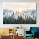 Misty Pine Forest Wall Art Canvas, Sunrise Over Foggy Trees