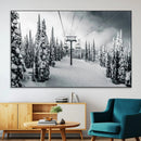 Snowy Pines Wall Art Canvas Print – Framed Ski Lift Winter