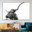 Longhorn Wall Art Canvas Print – Framed Monochrome Ranch Cow