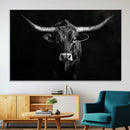 Texas Longhorn Wall Art Canvas Print – Framed Monochrome