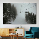Ski Lift Wall Art Canvas Print – Snowy Pines Misty Landscape
