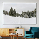 Frosty Pines Wall Art Canvas Print – Framed Silent Snowfall