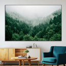 Misty Green Forest Canvas Print – Framed Serene Foggy Pine