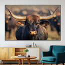 Majestic bull head close-up, long curved horns, detailed fur by MyGreatCanvas | Canvas Wall Art Prints | Photo Prints & Wall Decor