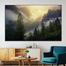 Misty Forest Sunrise Mountain Valley Pine Trees Foggy by MyGreatCanvas | Canvas Wall Art Prints | Photo Prints & Wall Decor