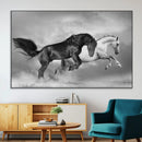 Wild Horses Wall Art Canvas Print – Framed Black and White