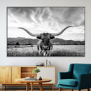 Longhorn Black and White Wall Art – Rustic Western Bull
