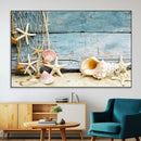 Seashells on Rustic Wooden Background, Seashells Wall Art