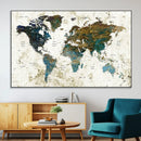 Vintage World Map Wall Art Canvas Print, Framed Rustic Earth