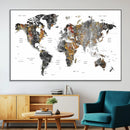 Modern Metallic World Map Canvas Wall Art – Framed