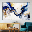 Golden Cascades on Midnight Blue – Deep Blue Abstract Wall
