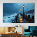 Stormy Night at Beach Pier Oil Painting Large Wall Art